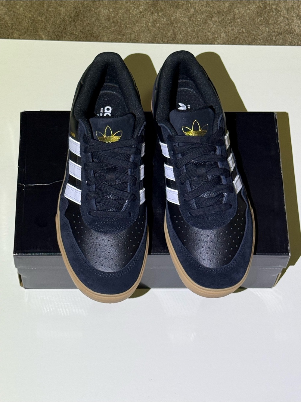 adidas Men's Black Sneakers with White Stripes and Gum Sole